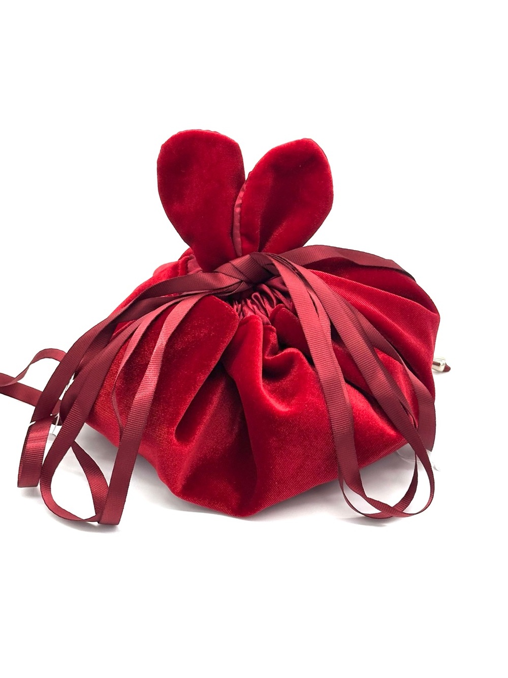 Luxury Red Velvet Bunny Ear Drawstring Gift & Cosmetic Pouch Bag
